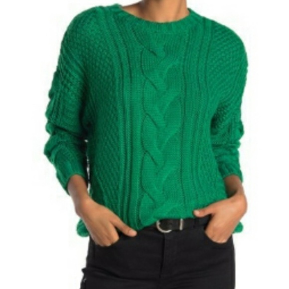 One A Cable Knit Crew Neck Green Sweater - Picture 5 of 7